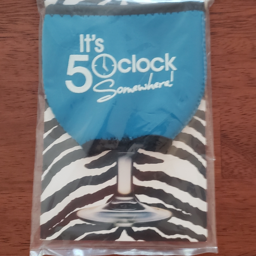 Blue Wine Glass Sleeve - It's 5 O'Clock Somewhere-NWT